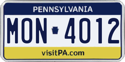 PA license plate MON4012