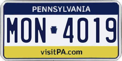 PA license plate MON4019