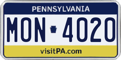 PA license plate MON4020