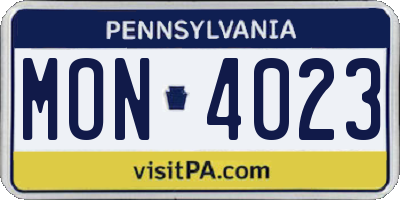 PA license plate MON4023