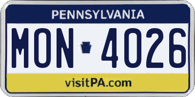 PA license plate MON4026