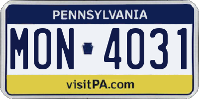 PA license plate MON4031