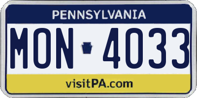 PA license plate MON4033