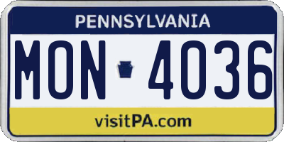 PA license plate MON4036