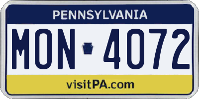 PA license plate MON4072