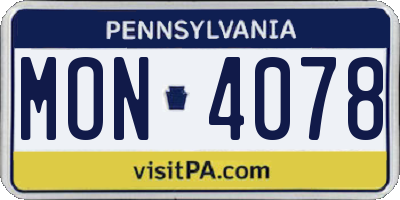 PA license plate MON4078