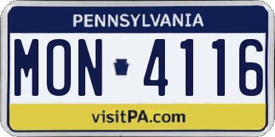 PA license plate MON4116