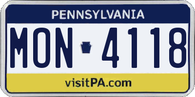 PA license plate MON4118
