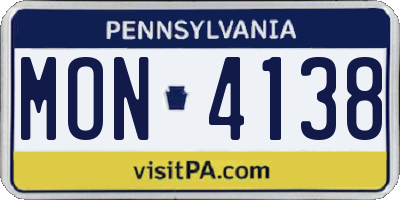 PA license plate MON4138