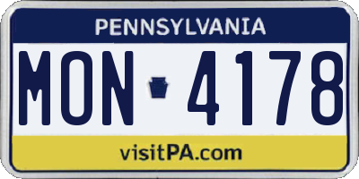 PA license plate MON4178