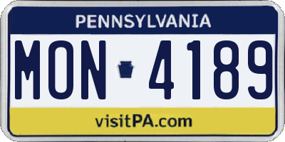 PA license plate MON4189