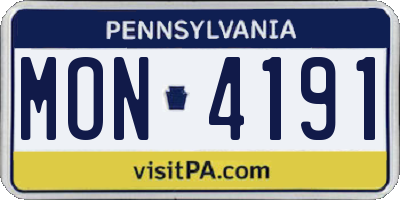 PA license plate MON4191