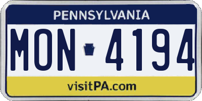 PA license plate MON4194