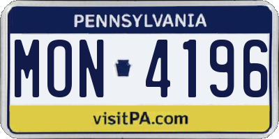 PA license plate MON4196