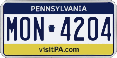 PA license plate MON4204
