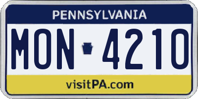 PA license plate MON4210
