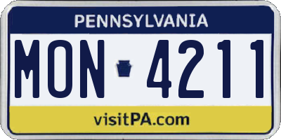 PA license plate MON4211