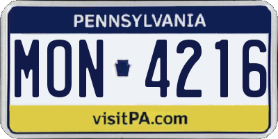 PA license plate MON4216