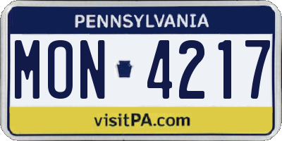 PA license plate MON4217