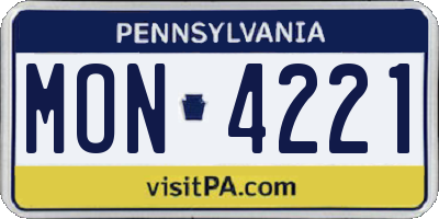 PA license plate MON4221