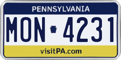 PA license plate MON4231