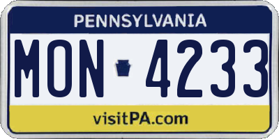 PA license plate MON4233