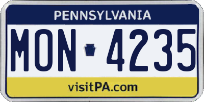 PA license plate MON4235