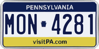 PA license plate MON4281