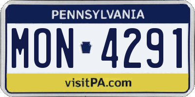 PA license plate MON4291