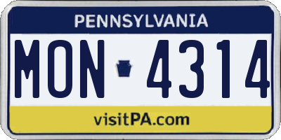 PA license plate MON4314