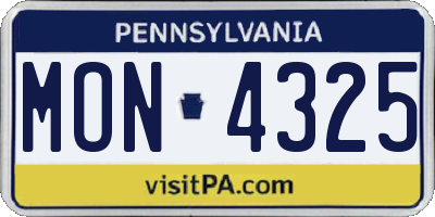 PA license plate MON4325