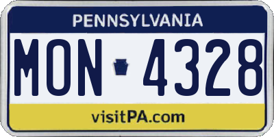 PA license plate MON4328