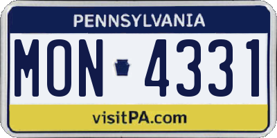 PA license plate MON4331