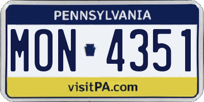 PA license plate MON4351