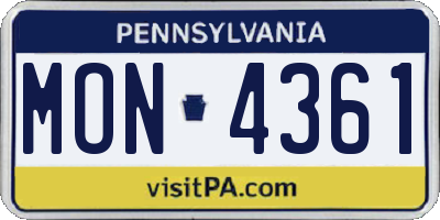 PA license plate MON4361