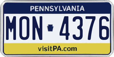 PA license plate MON4376