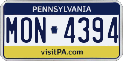 PA license plate MON4394