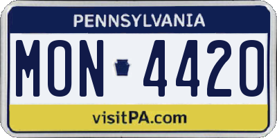 PA license plate MON4420