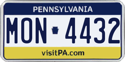PA license plate MON4432