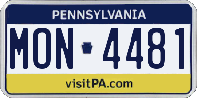 PA license plate MON4481