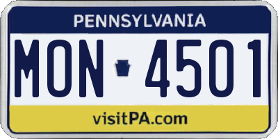 PA license plate MON4501