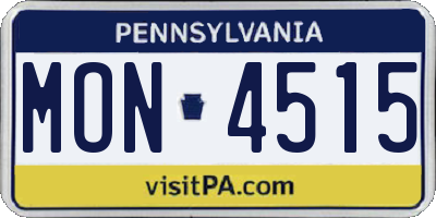 PA license plate MON4515