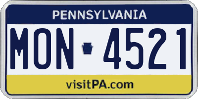 PA license plate MON4521