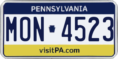 PA license plate MON4523