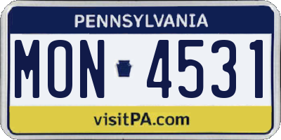 PA license plate MON4531