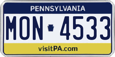 PA license plate MON4533