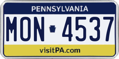 PA license plate MON4537