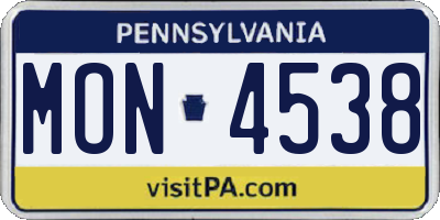 PA license plate MON4538