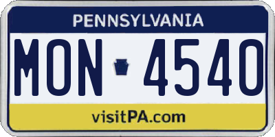 PA license plate MON4540