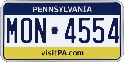 PA license plate MON4554